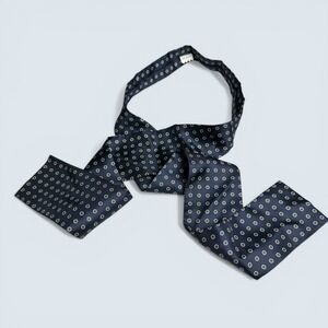 Vintage Navy Blue Geometric Medallion Self Tie Bow Tie Square End RN 26830